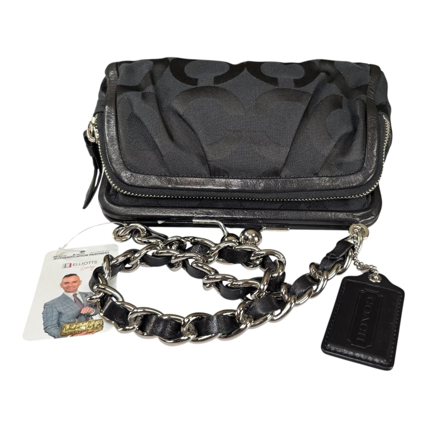 Coach Y2K Opti C Canvas Leather Kiss-Lock Black SHW Chain Shoulder Purse (Copy)