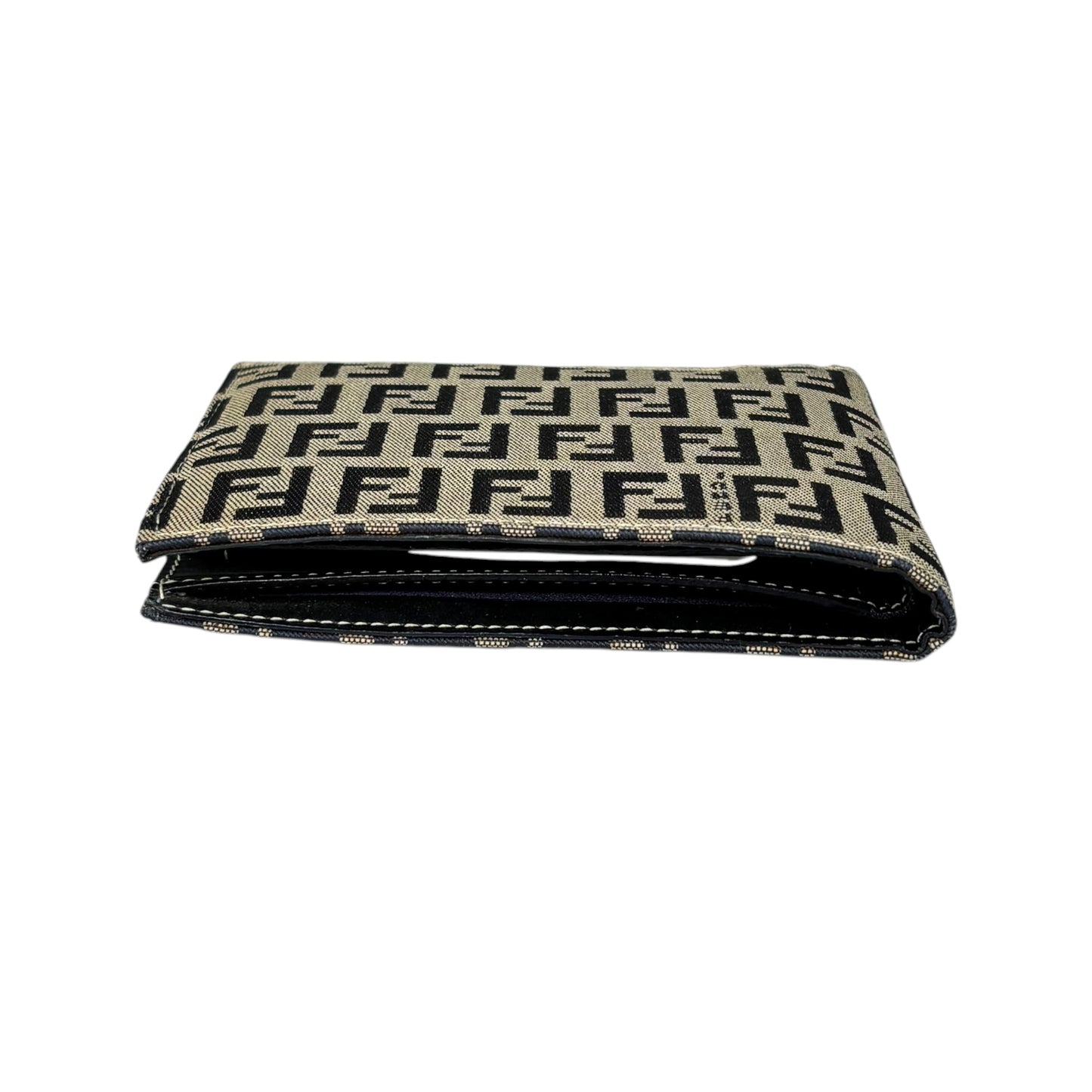 Fendi Navy Blue Zucchino Canvas Monogram Leather Bi-Fold Wallet