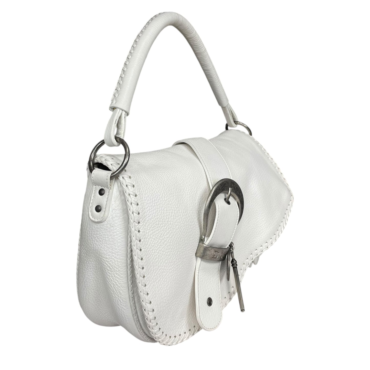 Christian Dior White Gaucho Large Y2K Top Handle Single Flap Shoulder Purse