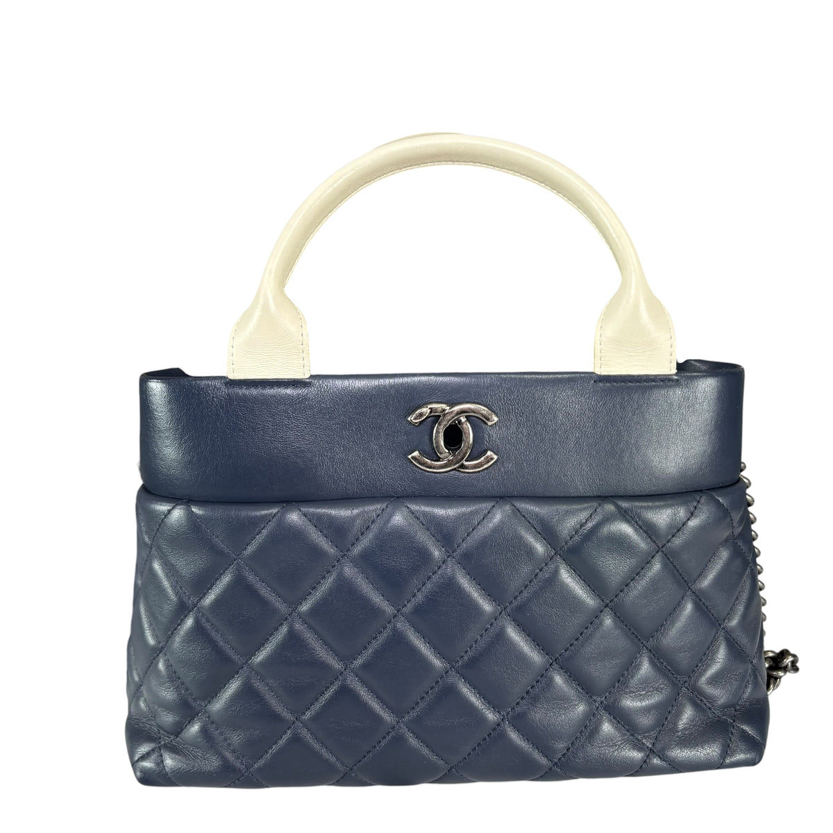 Chanel CC Portobello Navy / White Lambskin Top Handle 2 Way Purse