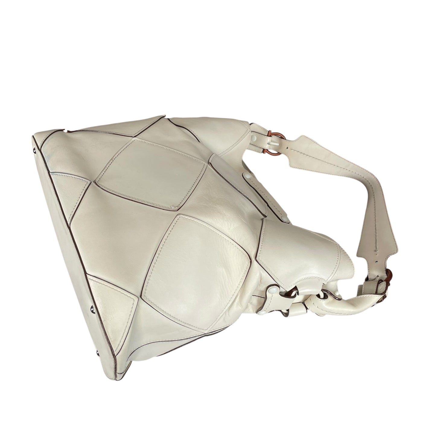 Salvatore Ferragamo Patchwork Leather Hobo Bag Cream Diamond Panel Shoulder Bag