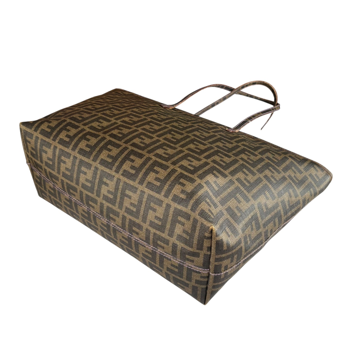 Fendi Spalmati Zucca Coated Canvas Brown / Black Zip Shoulder Tote