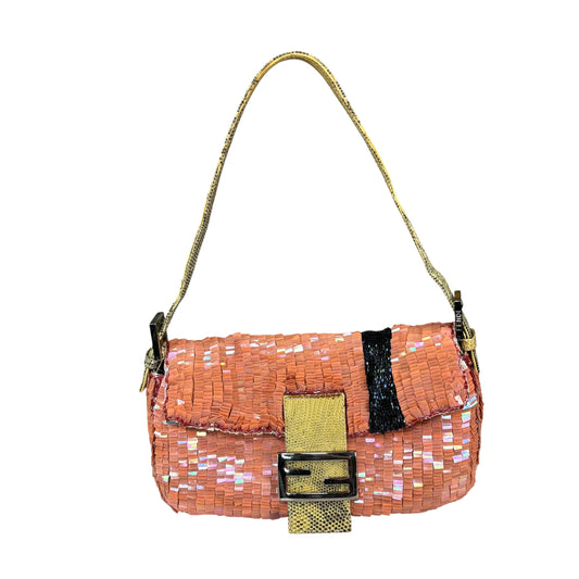 Fendi Y2K Baguette Coral Sequin Shoulder Purse