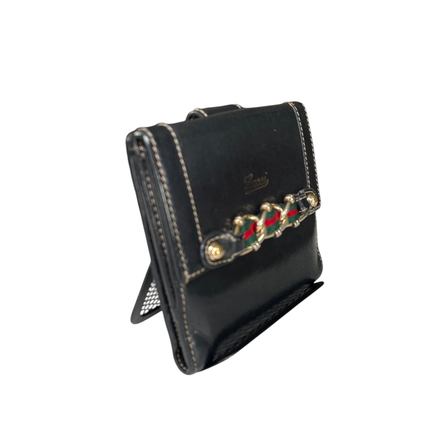Gucci Capri Wallet Black Leather Web Horsebit Compact Wallet Vintage GG