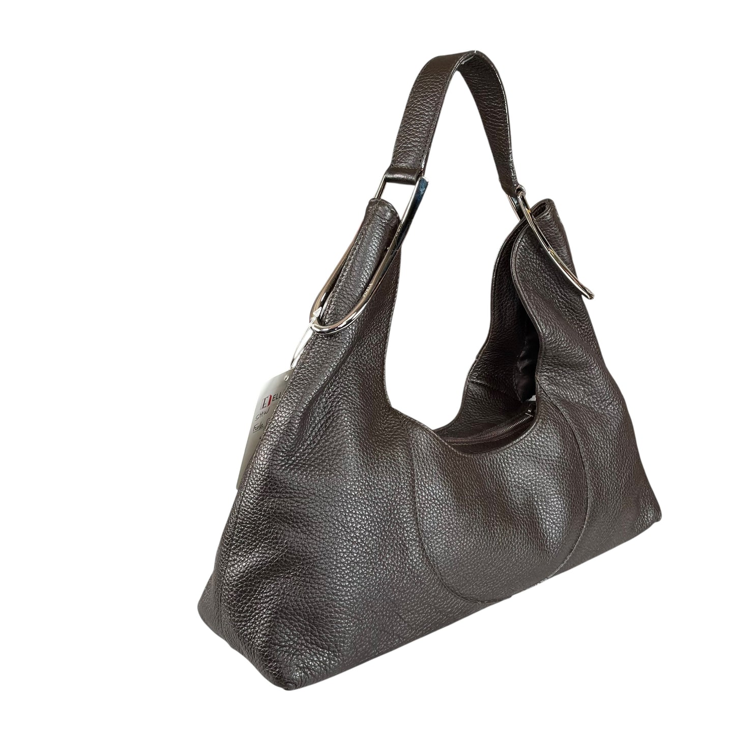 Furla Brown Pebbled Leather Hobo Bag SHW Double Sided Eyelet Deep D Shoulder Bag