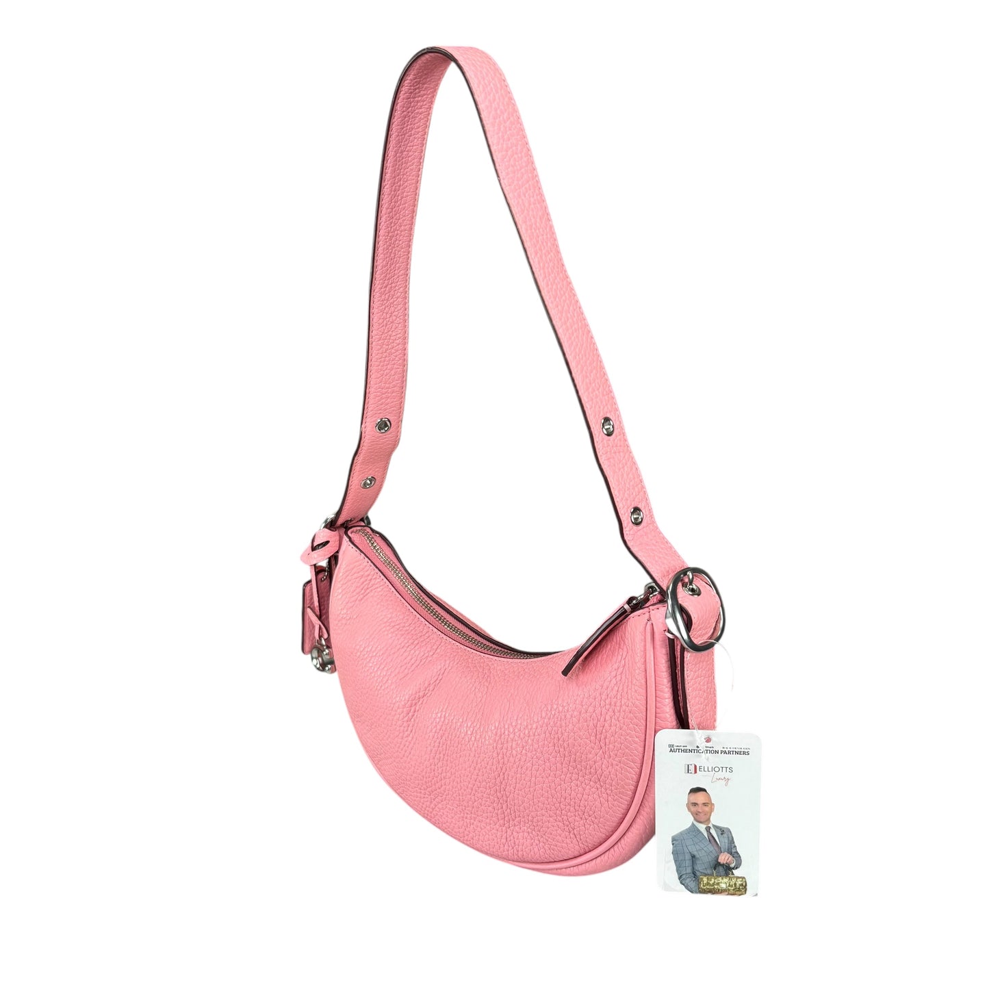 Coach Luna Pink Crescent SHW 2-Way Pebbled Leather Purse
