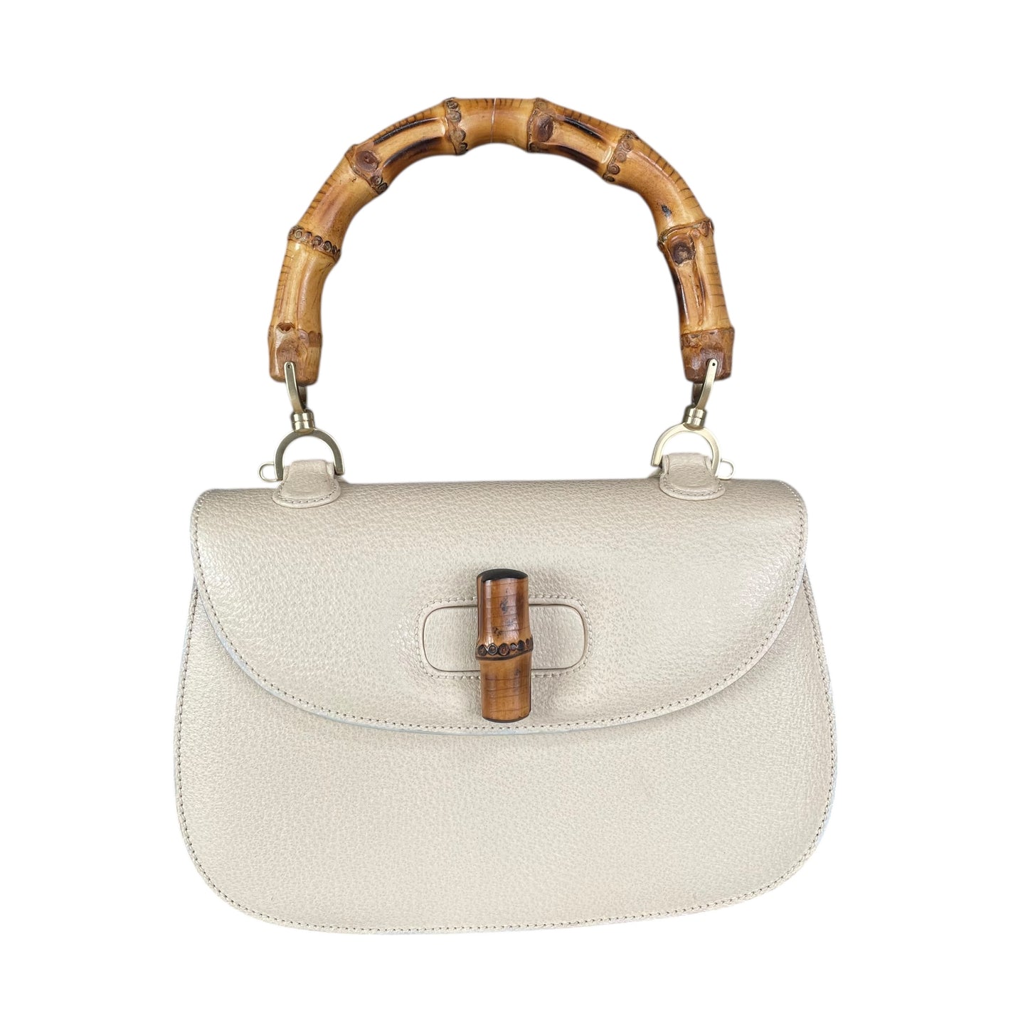 Gucci 1947 Bamboo Bone White Bamboo Turn-Lock Top Handle Flap Purse