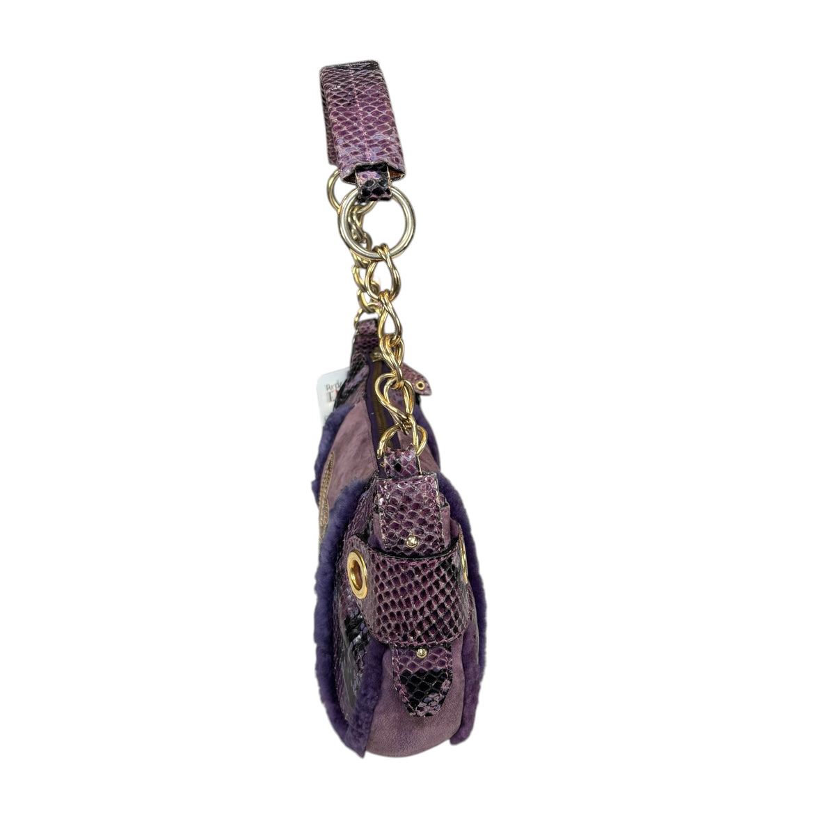 Dolce & Gabbana Y2K Purple Shearling Python Embossed Shoulder Purse