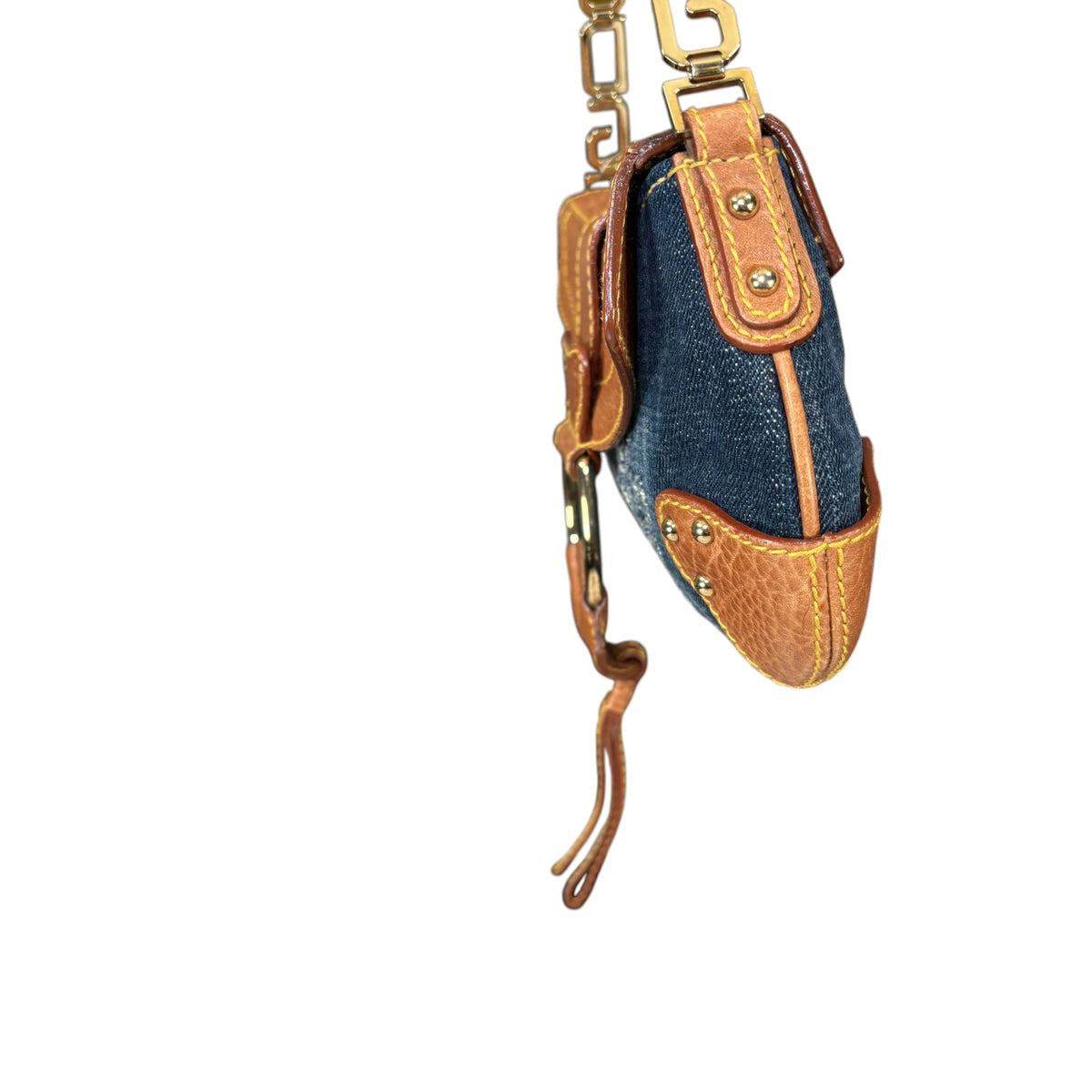 Dolce & Gabbana Y2K O-Ring Distressed Denim Gold Purse
