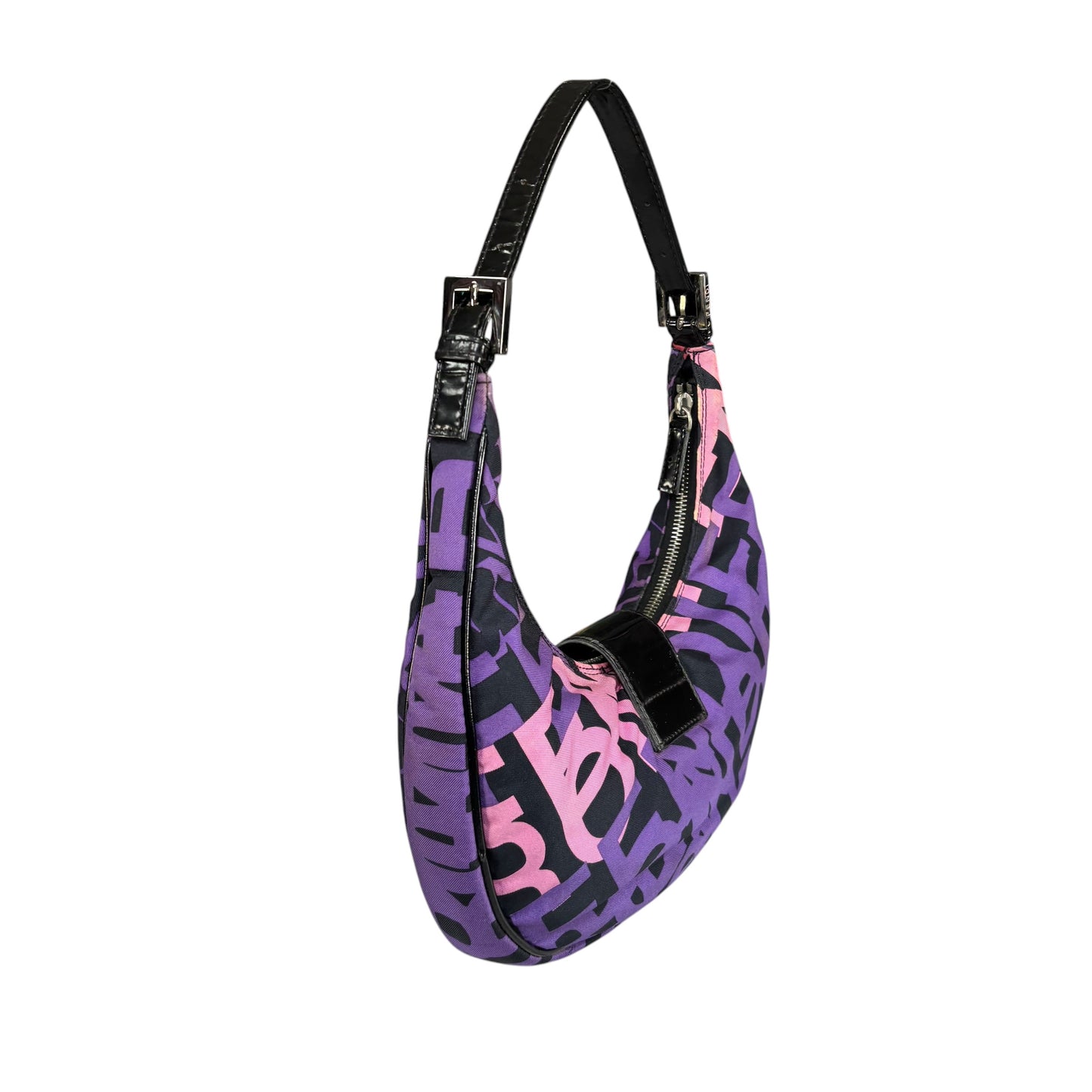 Fendi Y2K Baguette Crescent Graffiti Purple Pink Canvas Patent Leather Purse