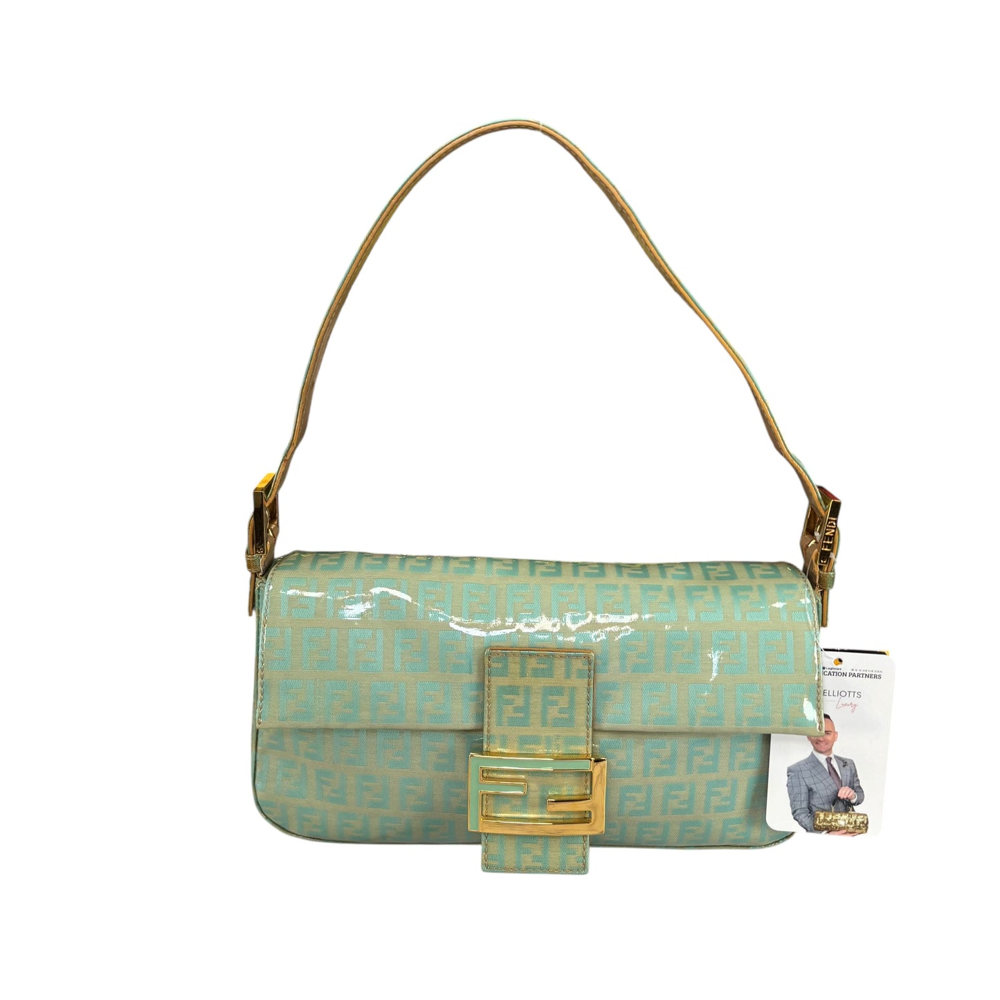 Fendi Y2K Baguette Classic Mint Green Zucchino Coated Canvas Purse