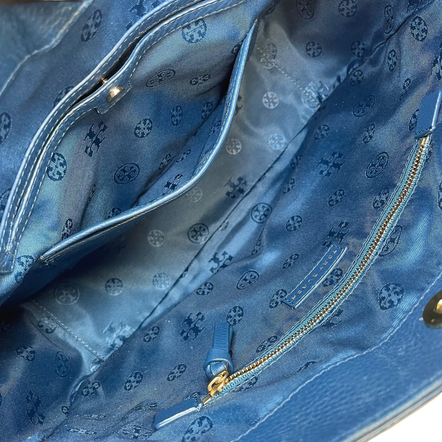 Tory Burch Mercer Blue Wave Leather GHW Hobo Shoulder Bag
