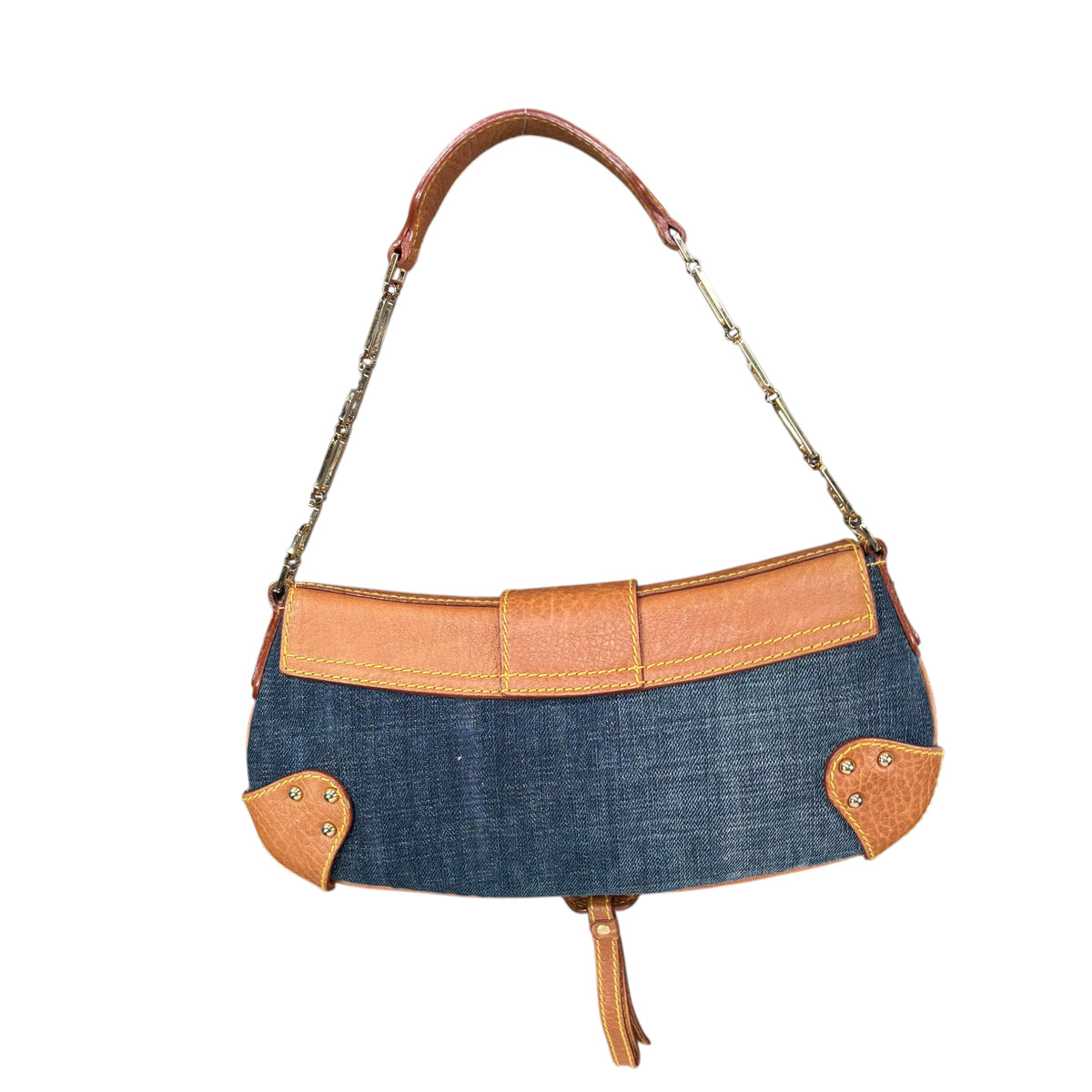 Dolce & Gabbana Y2K O-Ring Distressed Denim Gold Purse