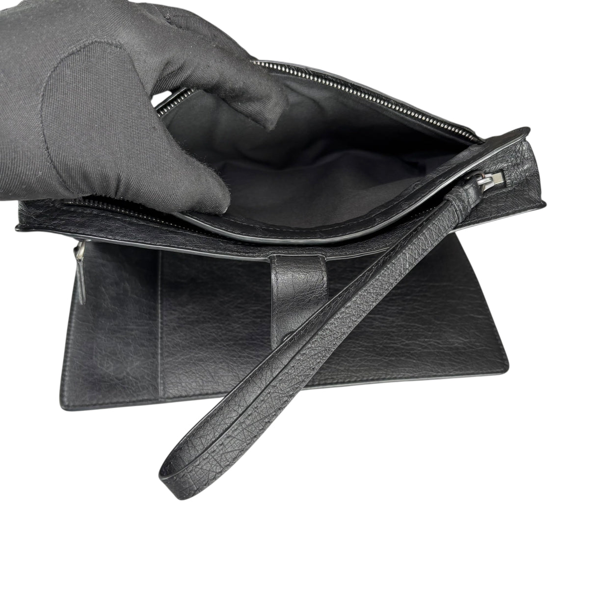 Bottega Veneta Ostrich Black Leather Organizer Snap Clutch Zip