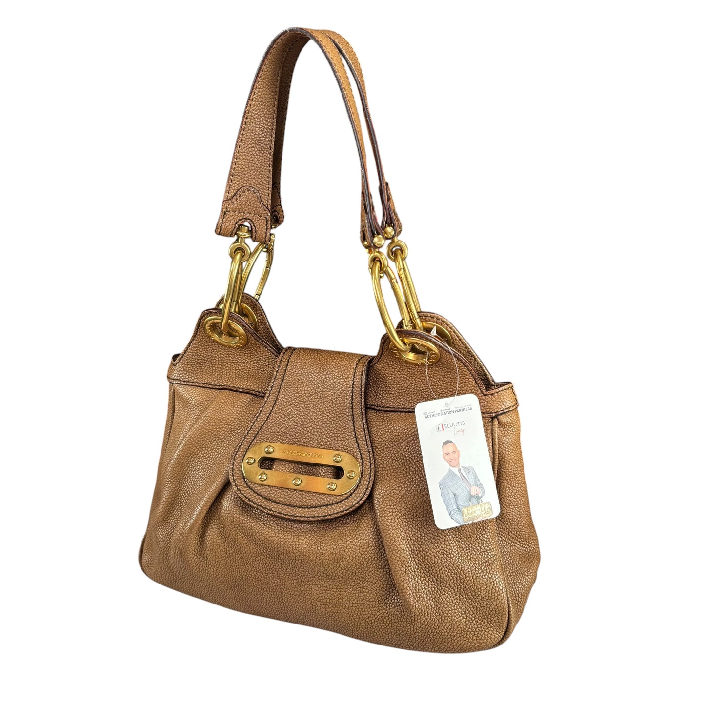 Dolce & Gabbana Golden Brown Pebbled Leather GHW Distressed Shoulder Hobo
