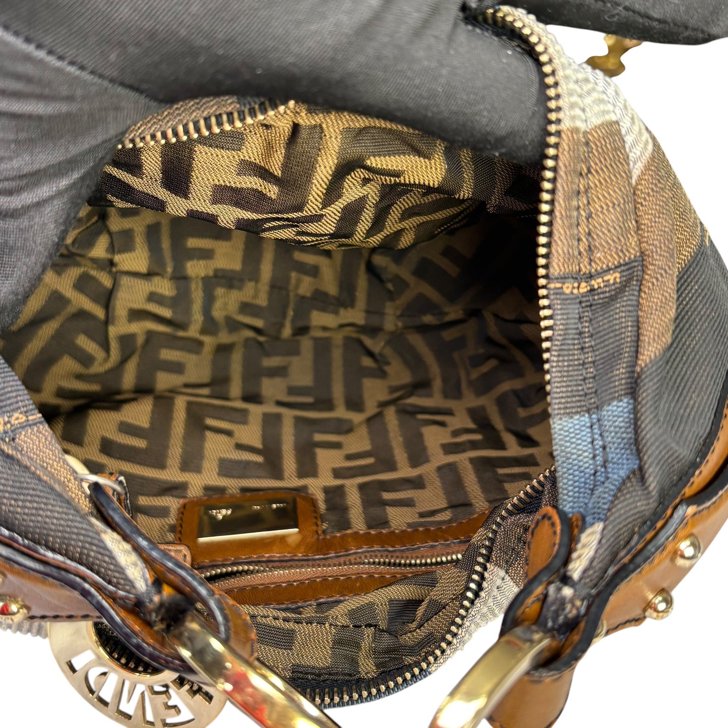 Fendi Y2K Pequin Striped Multicolor Small Blue / Brown GHW Jacquard Hobo Purse