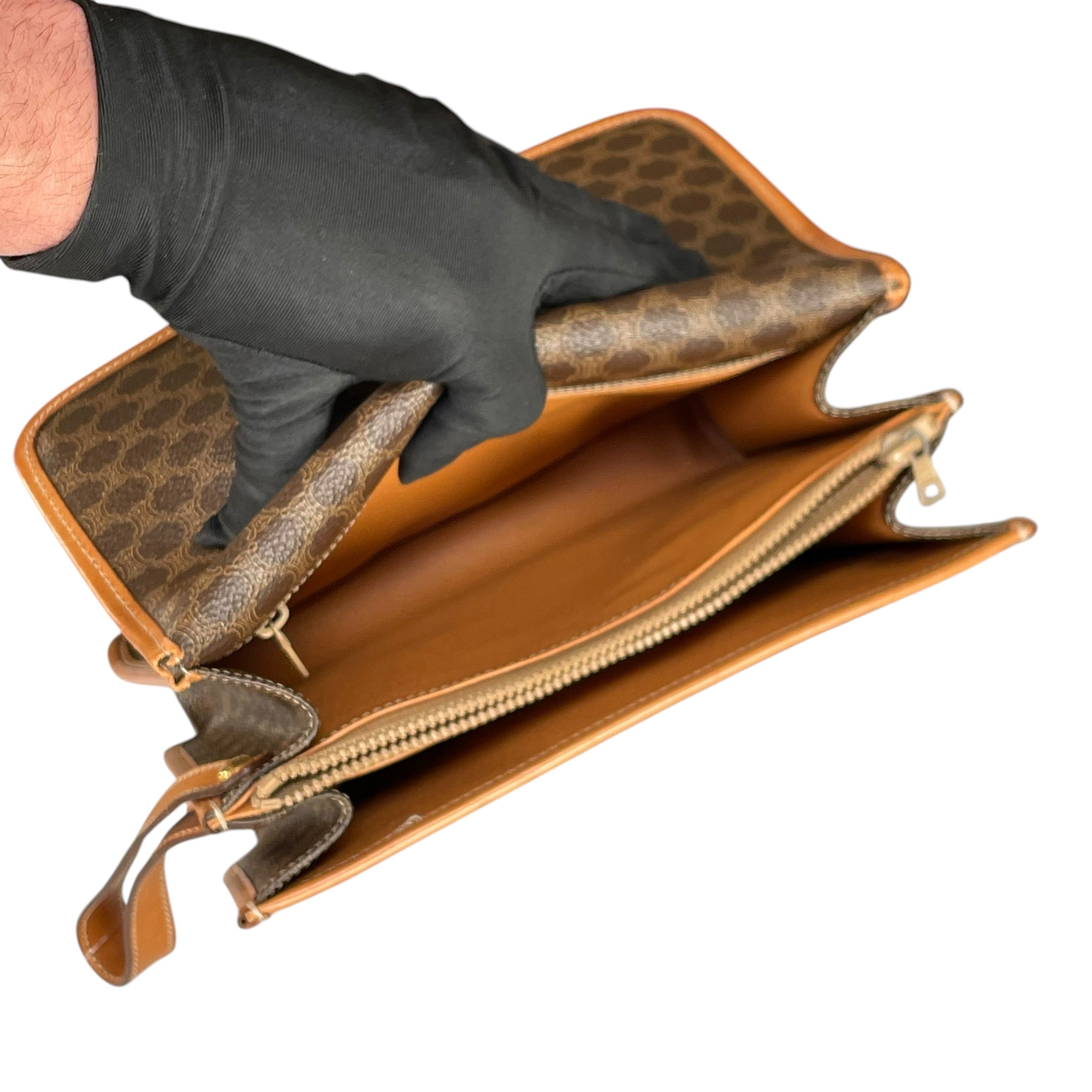 極美品 Vintage Celine Macadam Clutch Bag Celine Macadam Monogram GHW Canvas Brown Leather Clutch