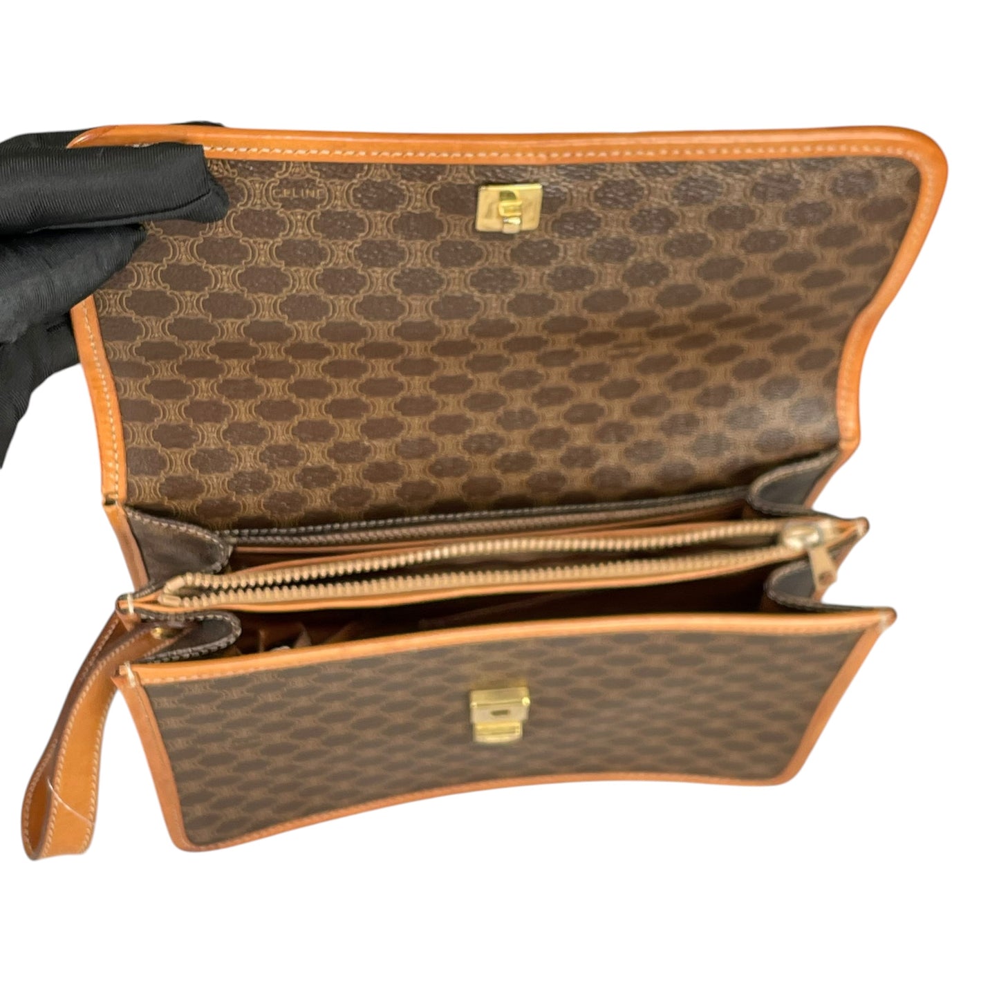 Celine Macadam Monogram GHW Canvas Brown Leather Clutch