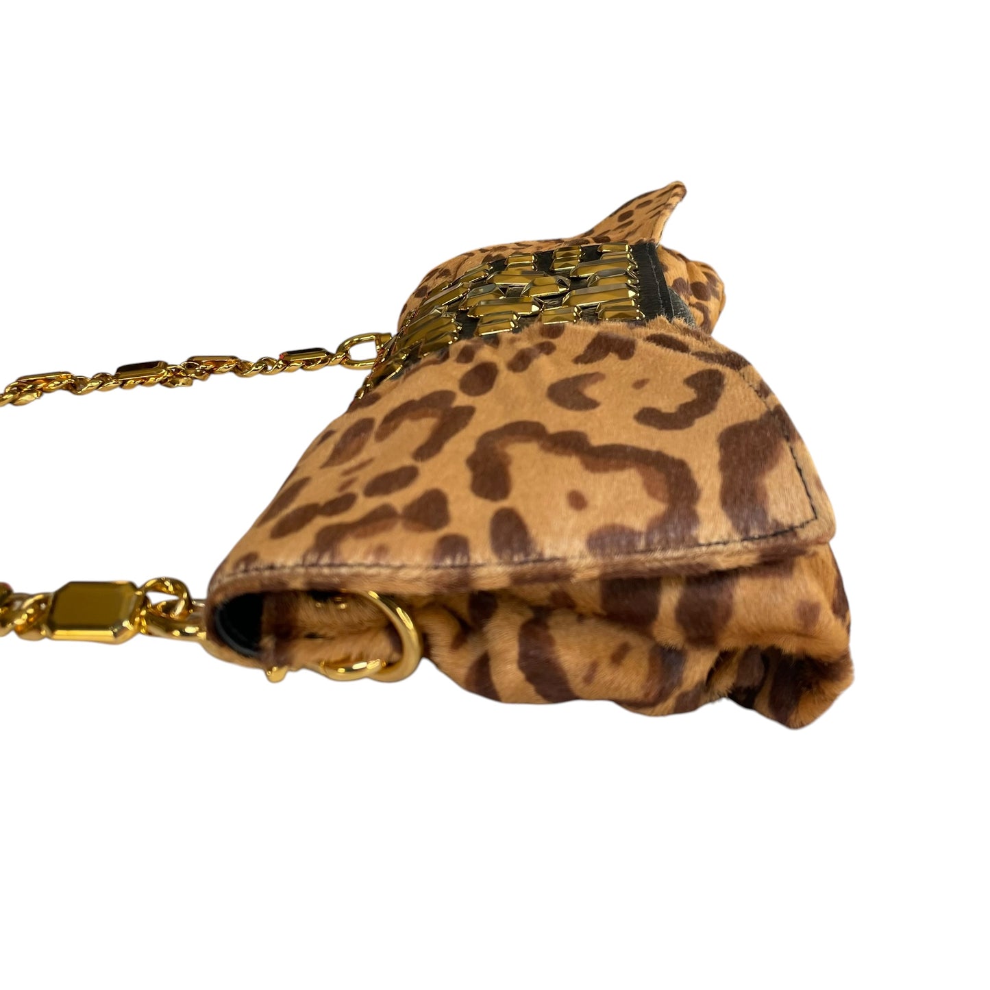 Valentino Leopard Pony Hair Studded GHW East-West Chain Shoulder Bag / Clutch
