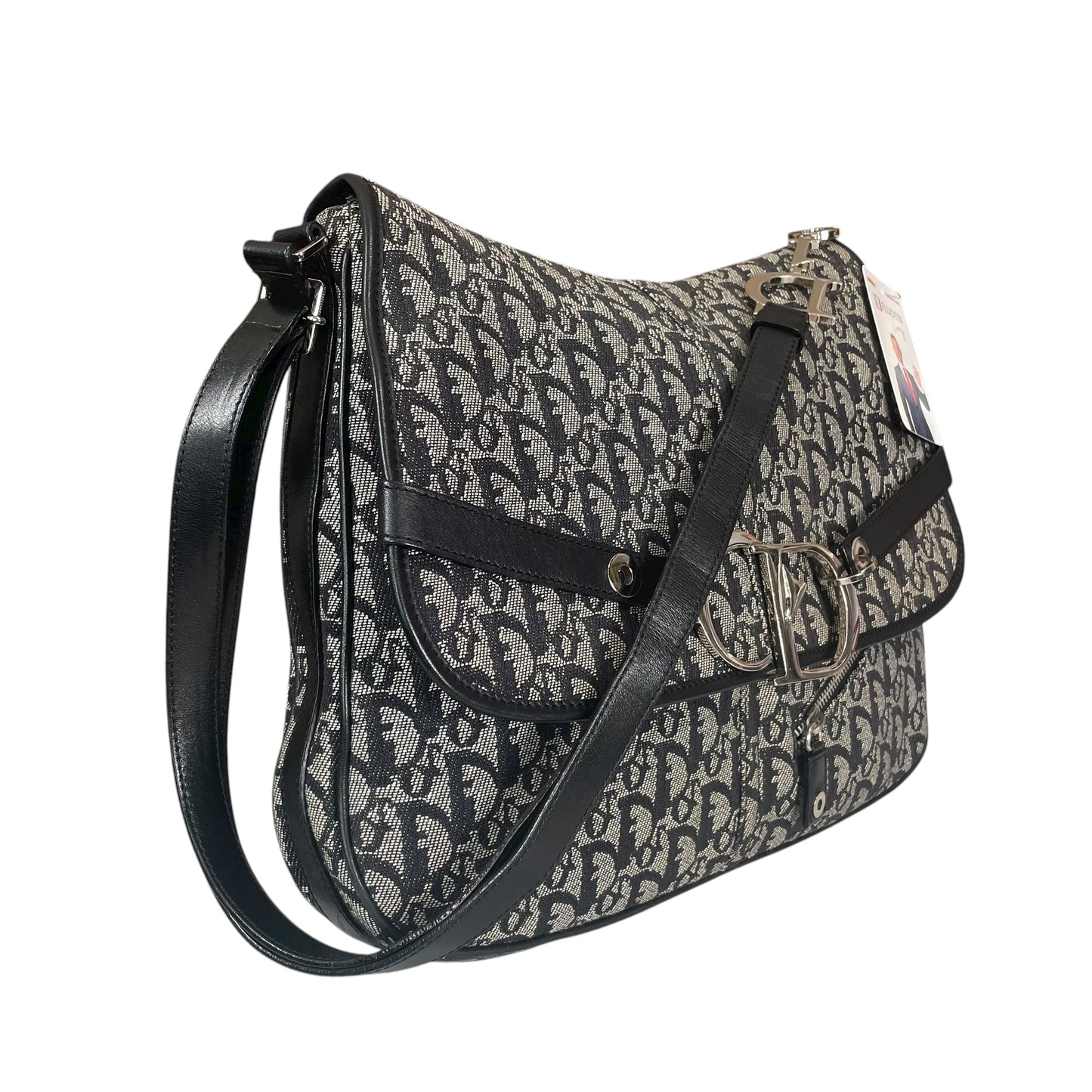 Christian Dior Oblique SHW Black Leather Canvas Trotter Monogram Crossbody 2 Way Shoulder Messenger Purse