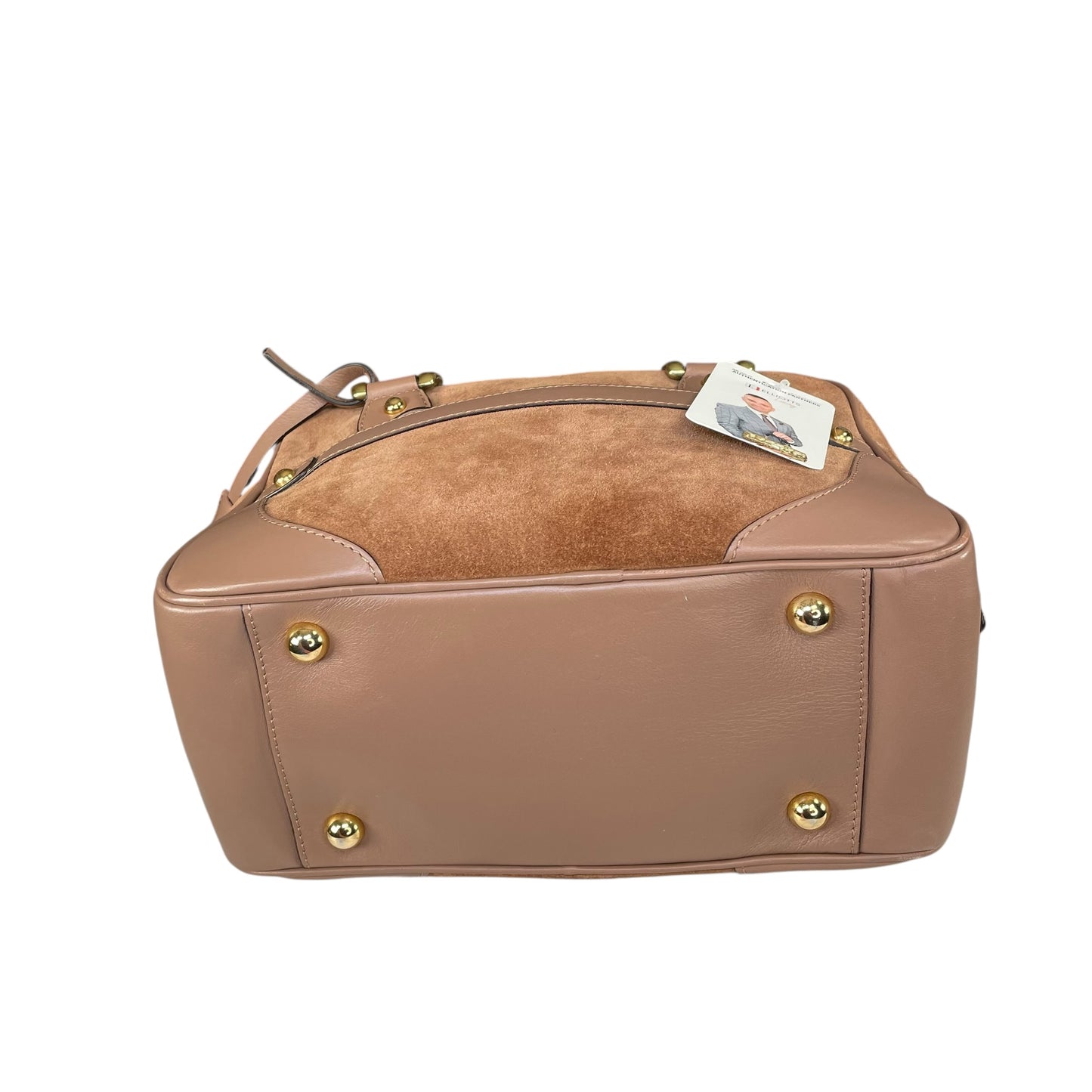 J&M Davidson Mia Equestrian Satchel Suede Leather Brown Lock Key Boston Bag