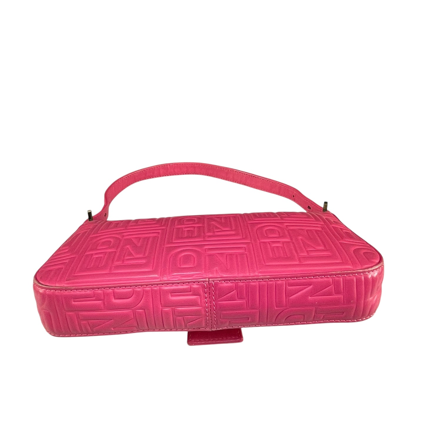 Fendi Baguette Re-Issue Embossed GHW Fusia Pink Leather Shoulder Purse
