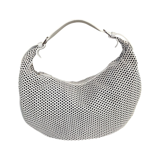 Christian Dior Y2K Perforated White Leather CD Logo Medium Hobo Bag