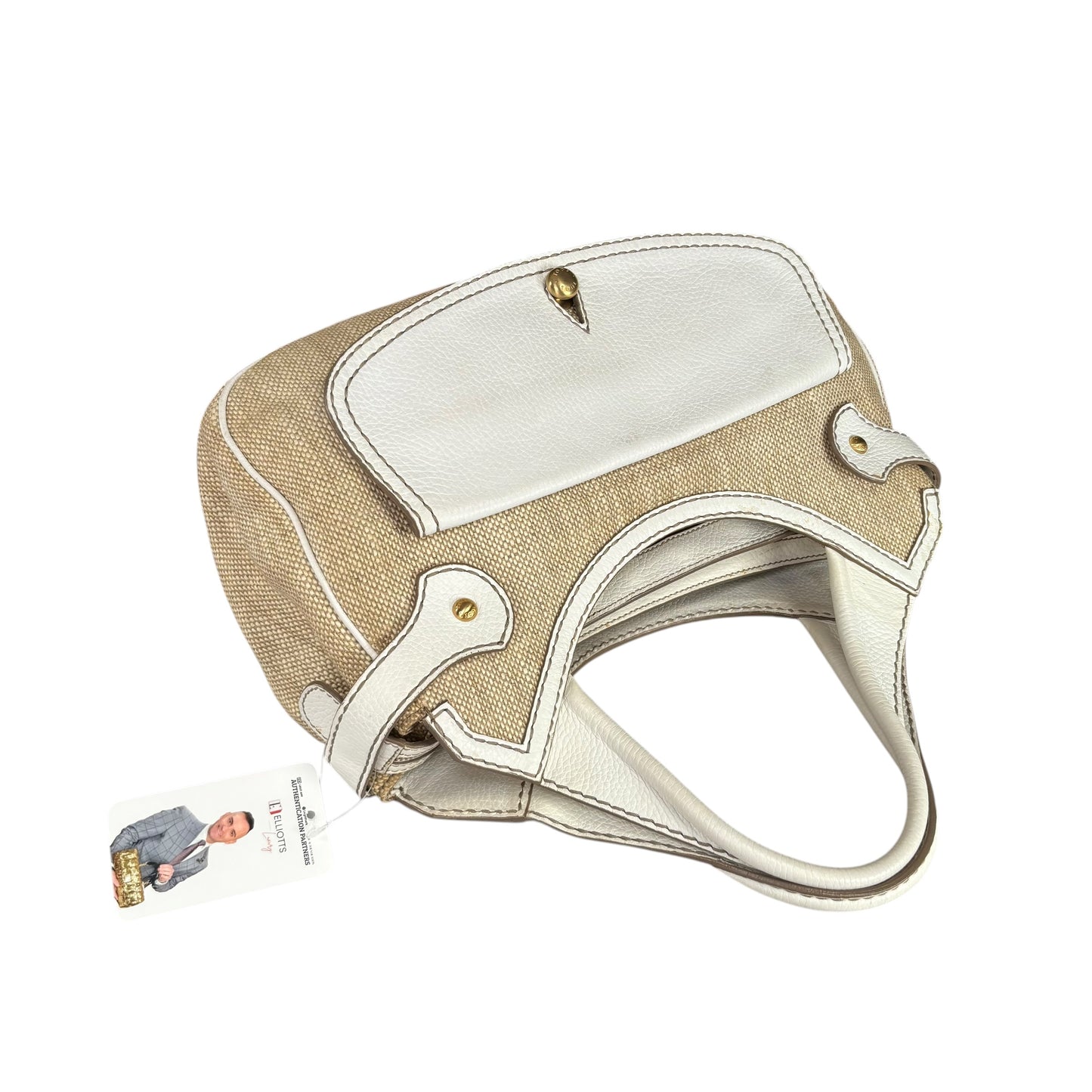 Tod’s Decoupage Canvas Chalk & Tan Leather Shoulder Purse