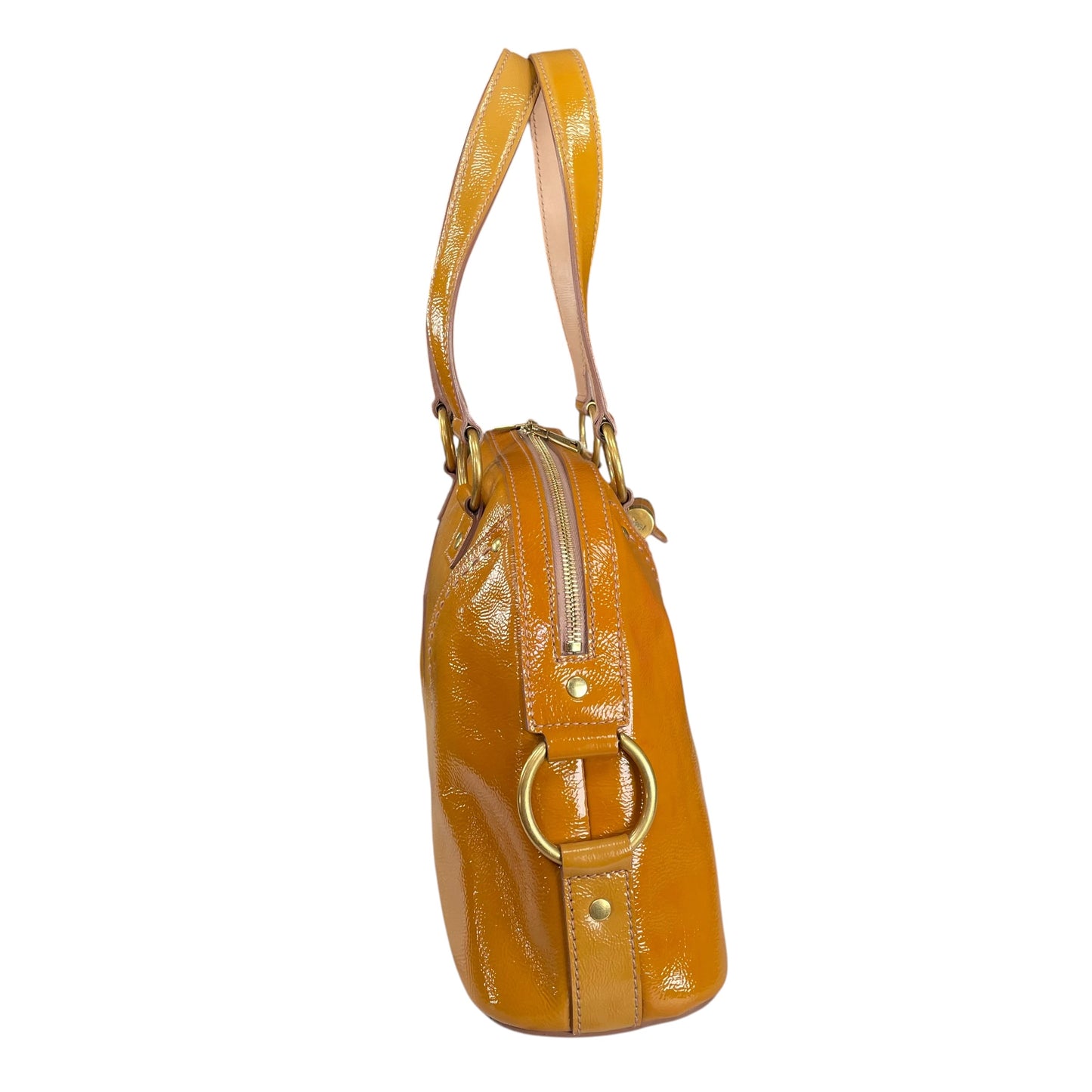 YSL Saint Laurent Mustard Hombre Patent Leather Muse GHW Tote