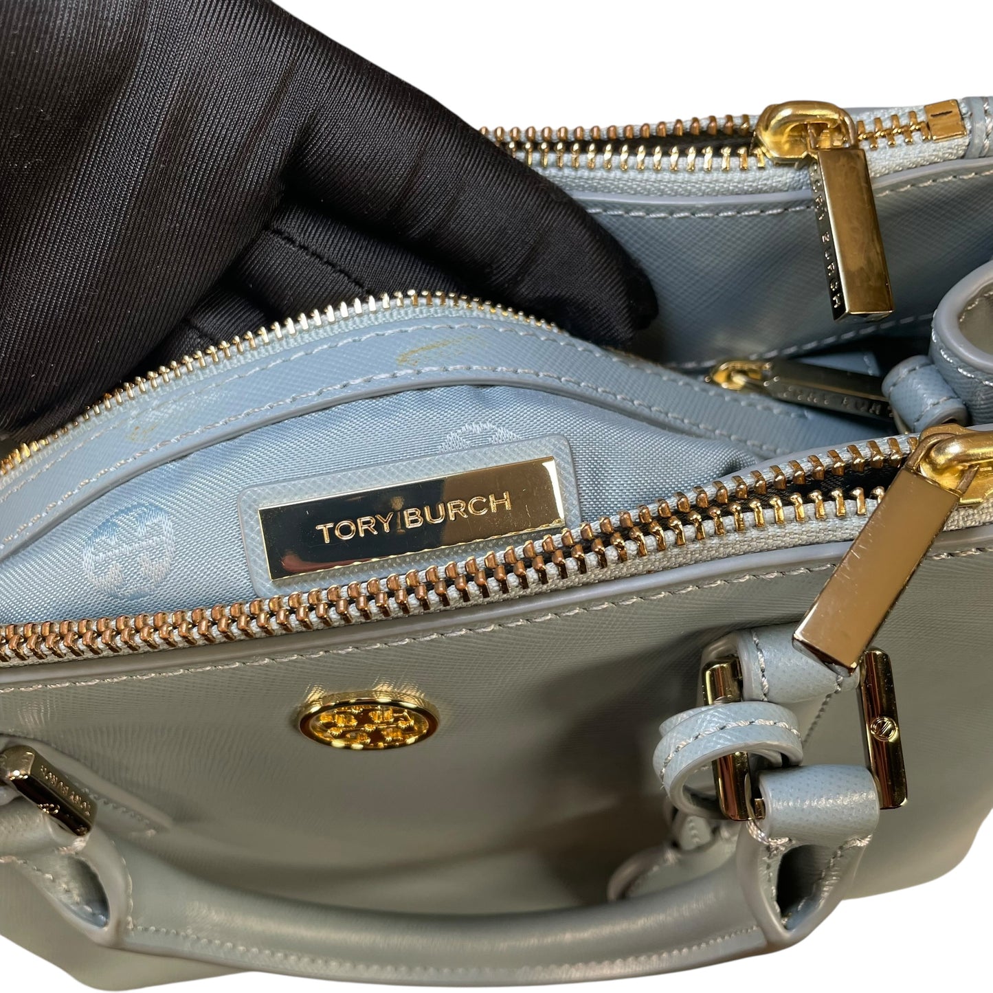 Tory Burch Robinson Oasis GHW Blue Saffiano Leather 2-Way Tote Purse