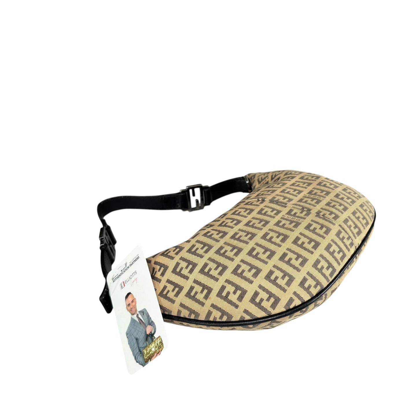 Fendi Y2K Mini Croissant Canvas Black Leather Shoulder Purse