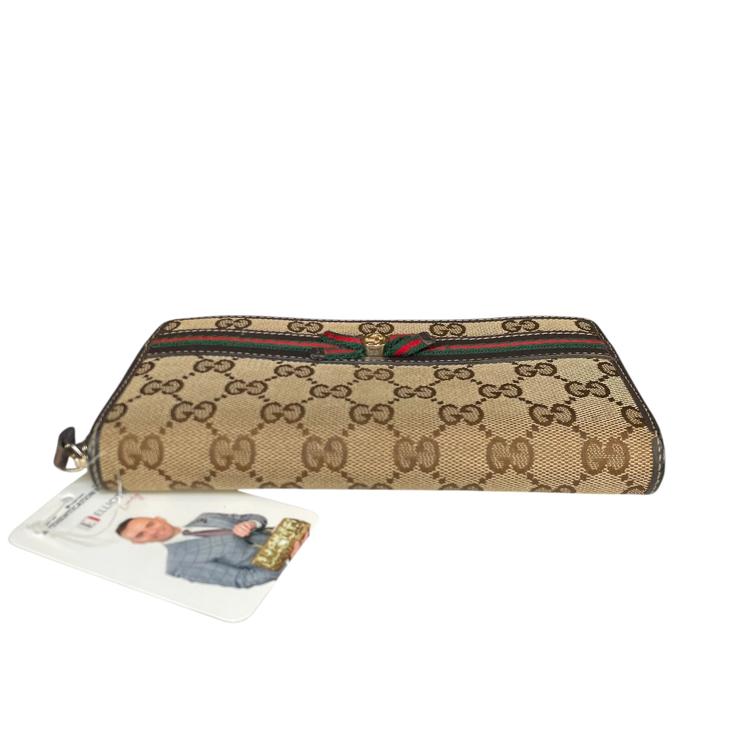 Gucci GG Mayfair Zip Around Wallet Brown Canvas Web Stripe Long Wallet