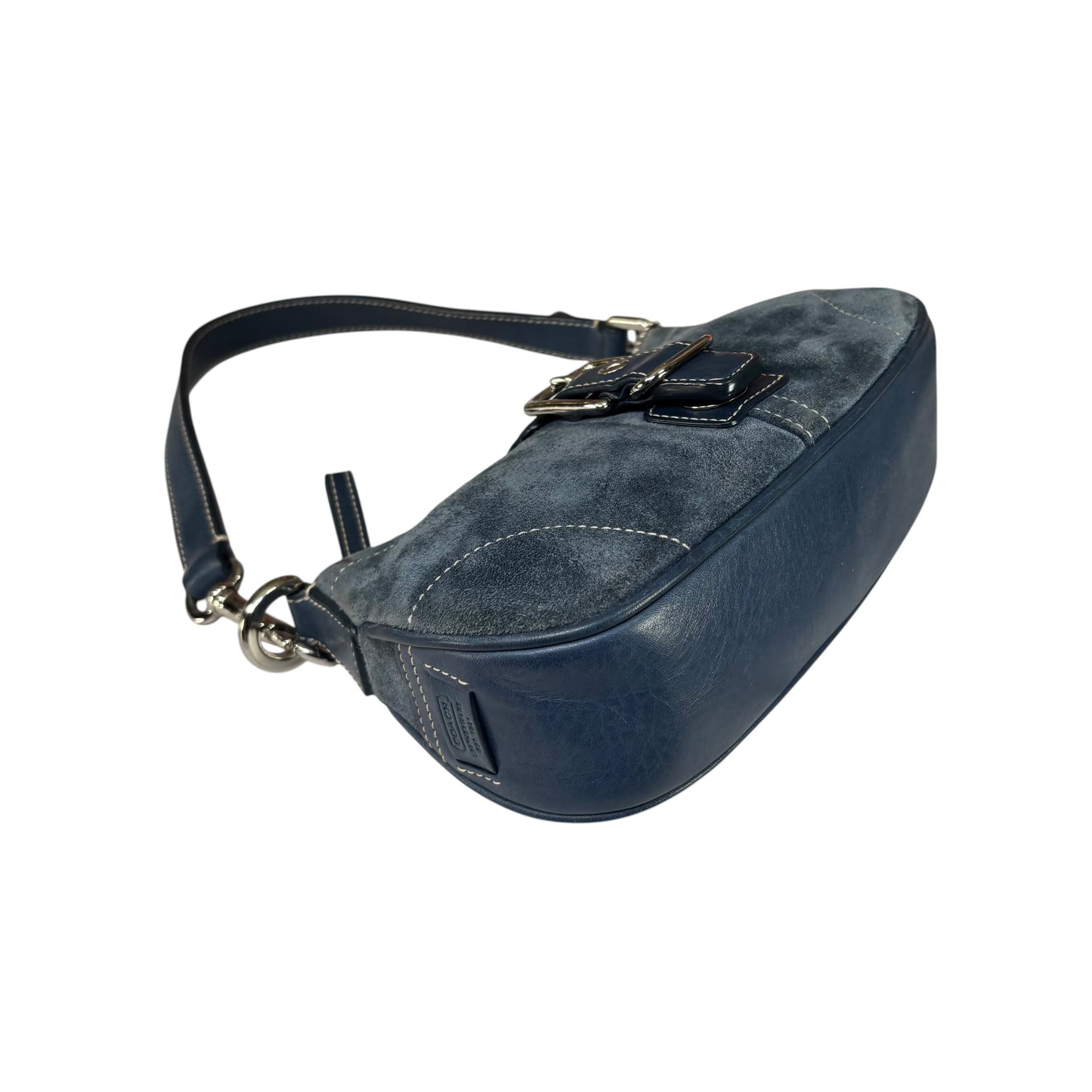 Coach Y2K Mini Soho Navy Blue Suede Buckle Shoulder Purse