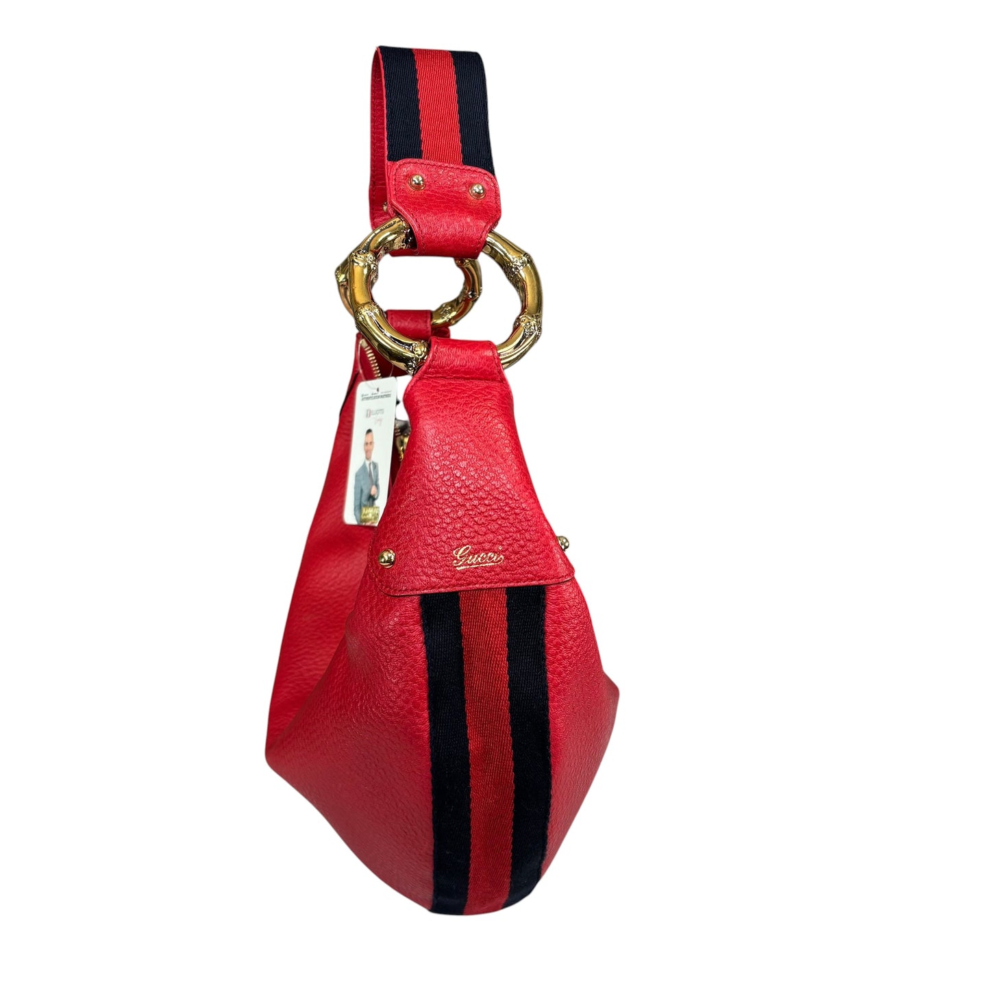 Gucci Sylvie GHW Hobo Sherry Web Bamboo Red Shoulder Purse