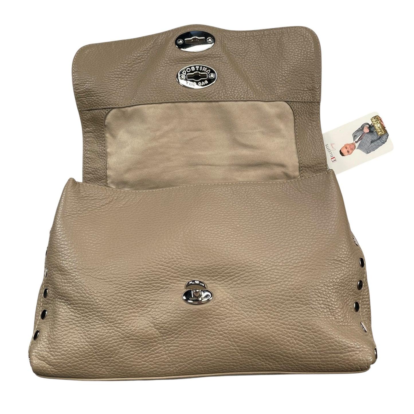 Zanellato Postina Taupe Daily Small Studded 2-Way SHW Top Leather Handle Purse