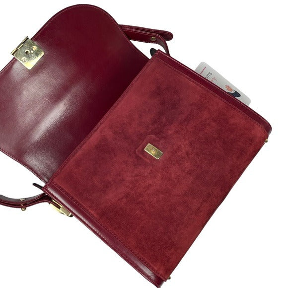 Bally Hand Bag Bordeaux Suede Leather Flap Top Handle Bag Shoulder Purse