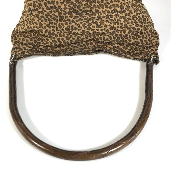 Bottega Veneta Cheetah Print Hobo Nylon Unstructured Shoulder Looping Bucket Bag