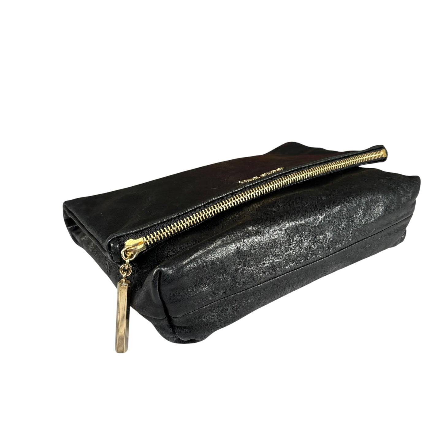 Jimmy Choo Nyla Black GHW Leather Fold-Over Zip Clutch