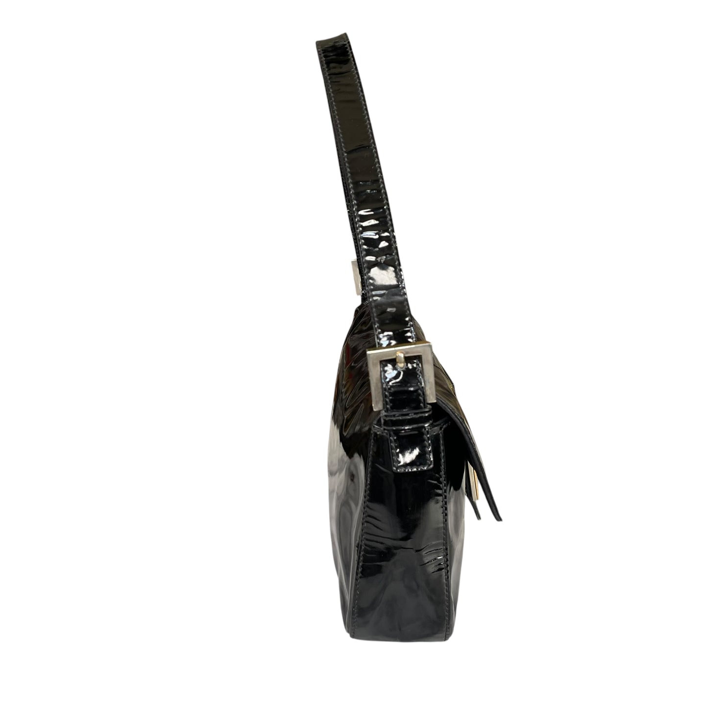 Fendi Baguette Black Patent Leather Two Tone HW Shoulder Purse