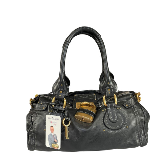 Chloe Paddington Lock Classic Large Black Leather Brush GHW Shoulder Purse