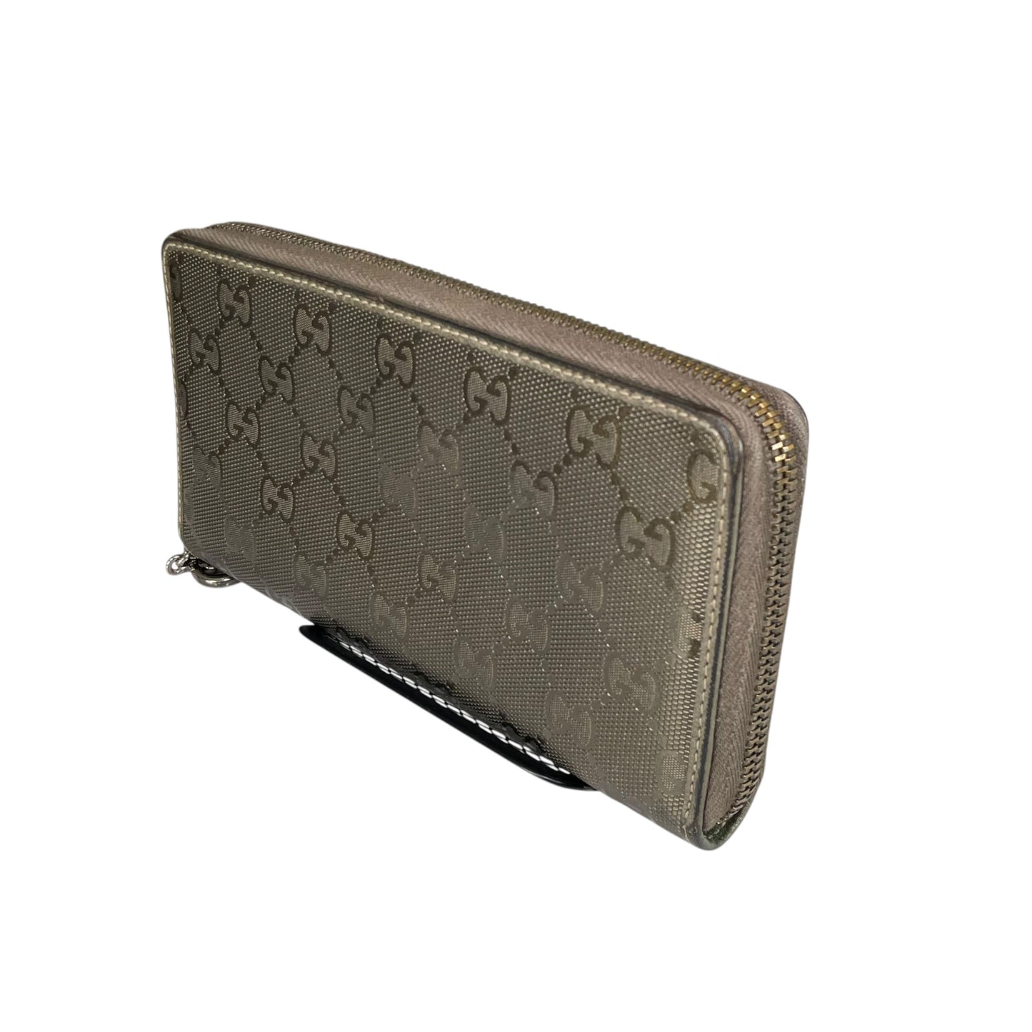 Gucci GG Bronze Impleme Metallic Gunmetal HW Zip Around Long Wallet