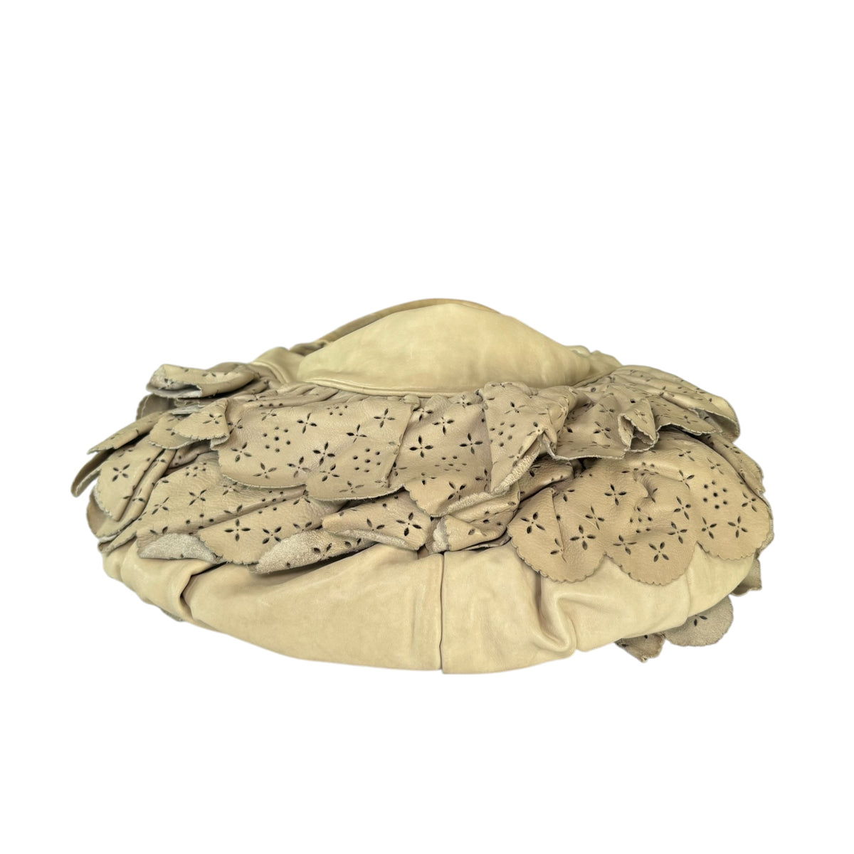Christian Dior Bone Gypsy Ruffled Leather Perforated Hobo Bag