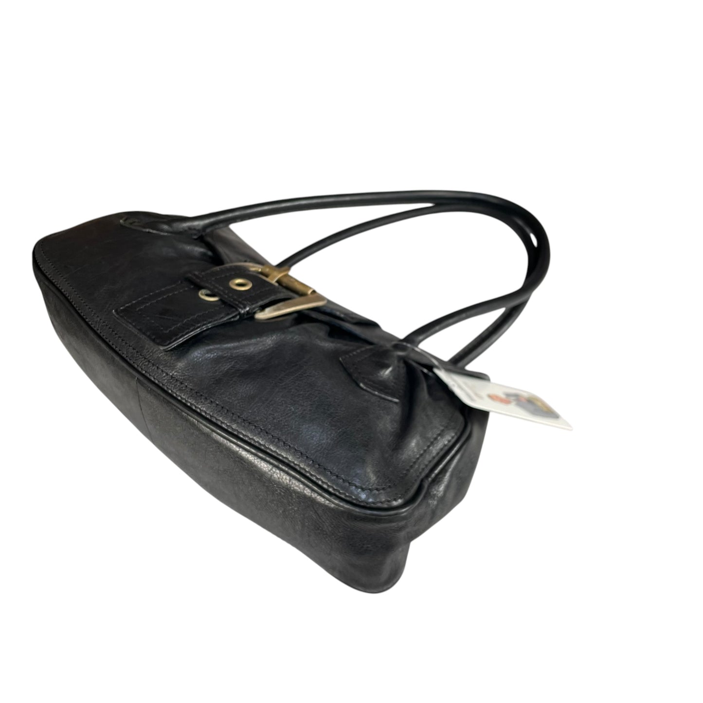 Celine Buckle Front Shoulder Black Leather Brushed Brass