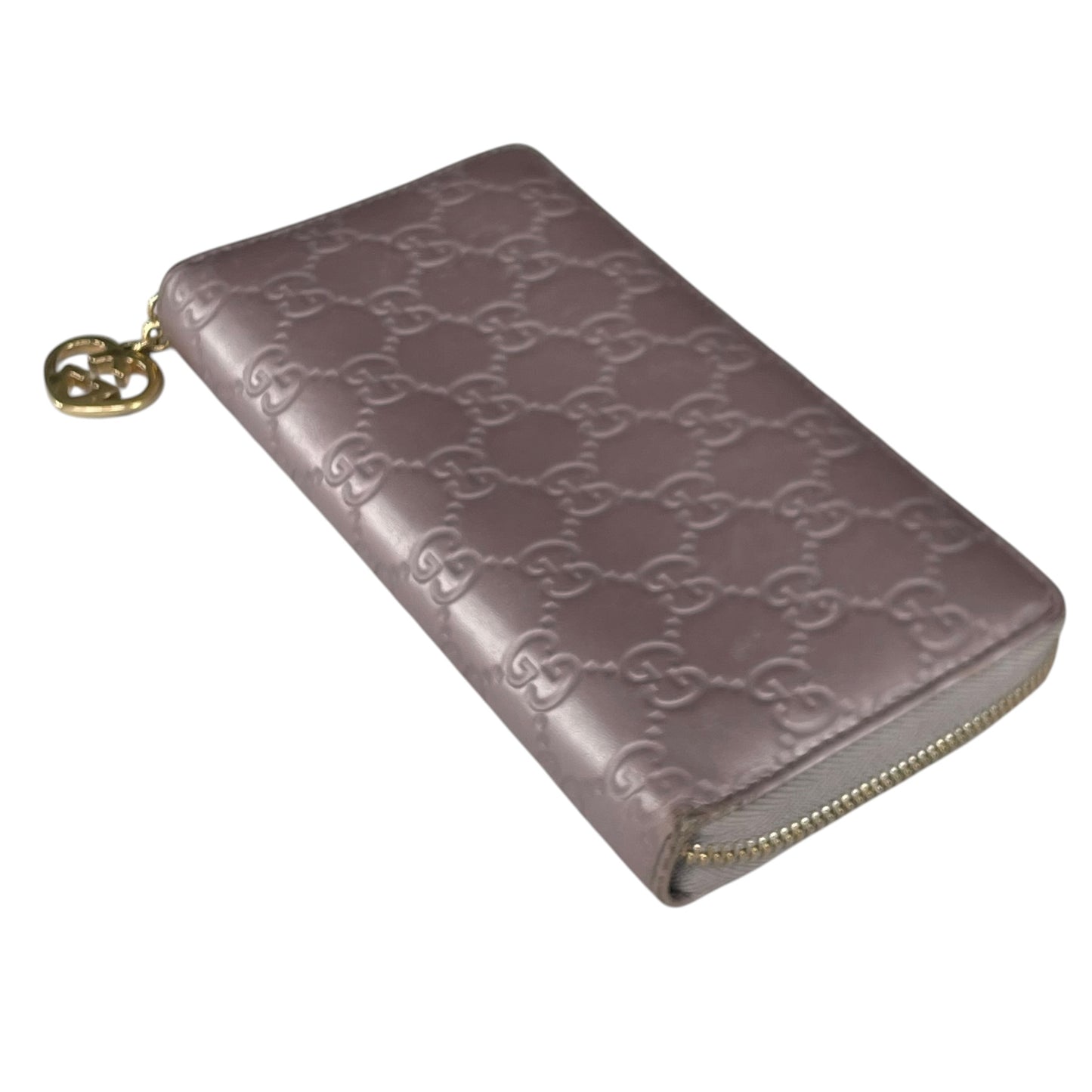 Gucci Guccissima GHW Metallic Lilac Zip Around Wallet GG Embossed Leather
