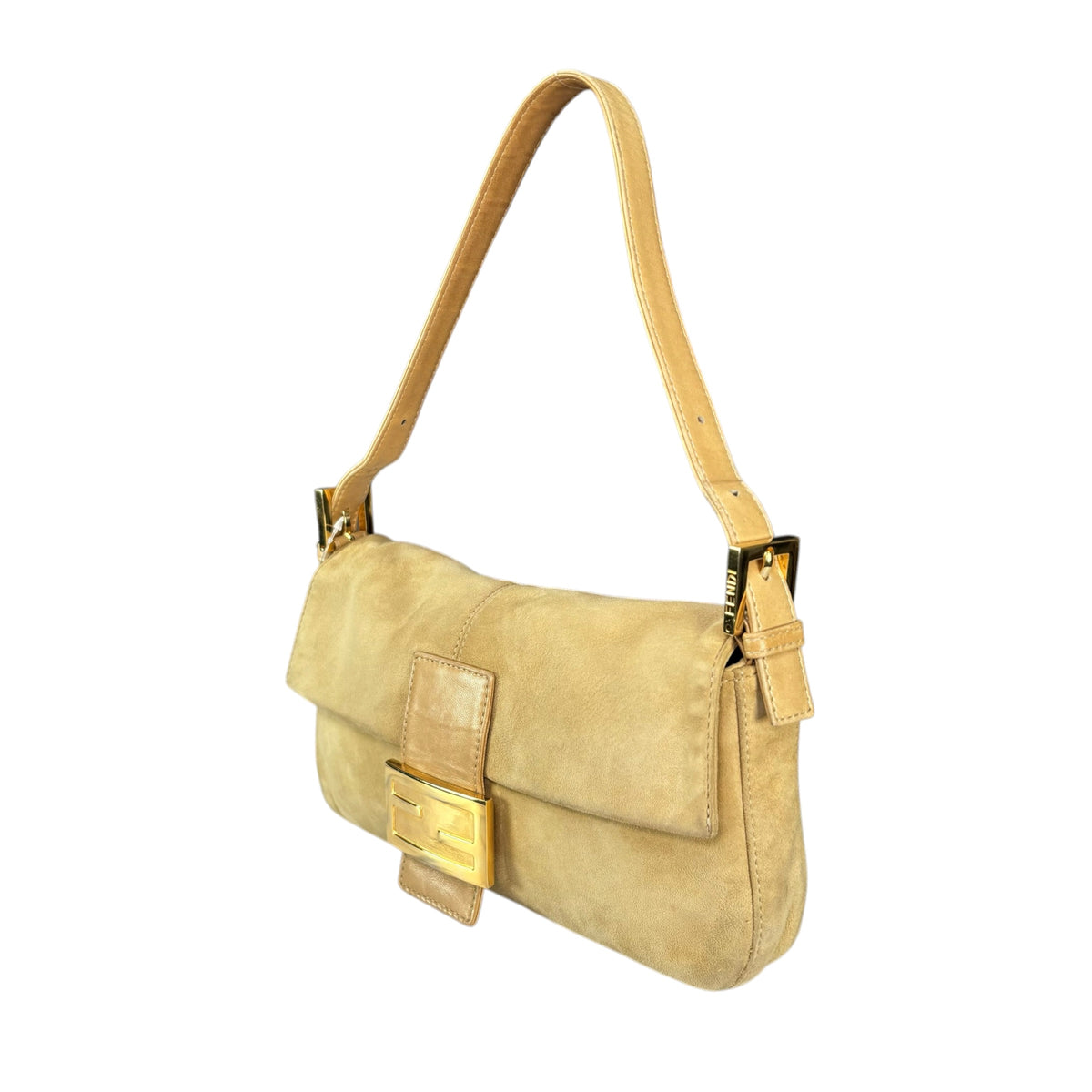 Fendi Y2K Baguette Suede Leather Gold / Gold Tan Shoulder Purse