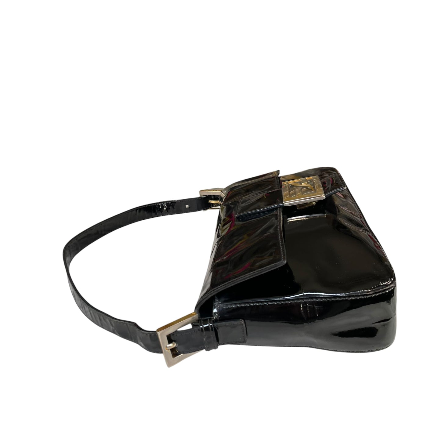 Fendi Baguette Black Patent Leather Two Tone HW Shoulder Purse