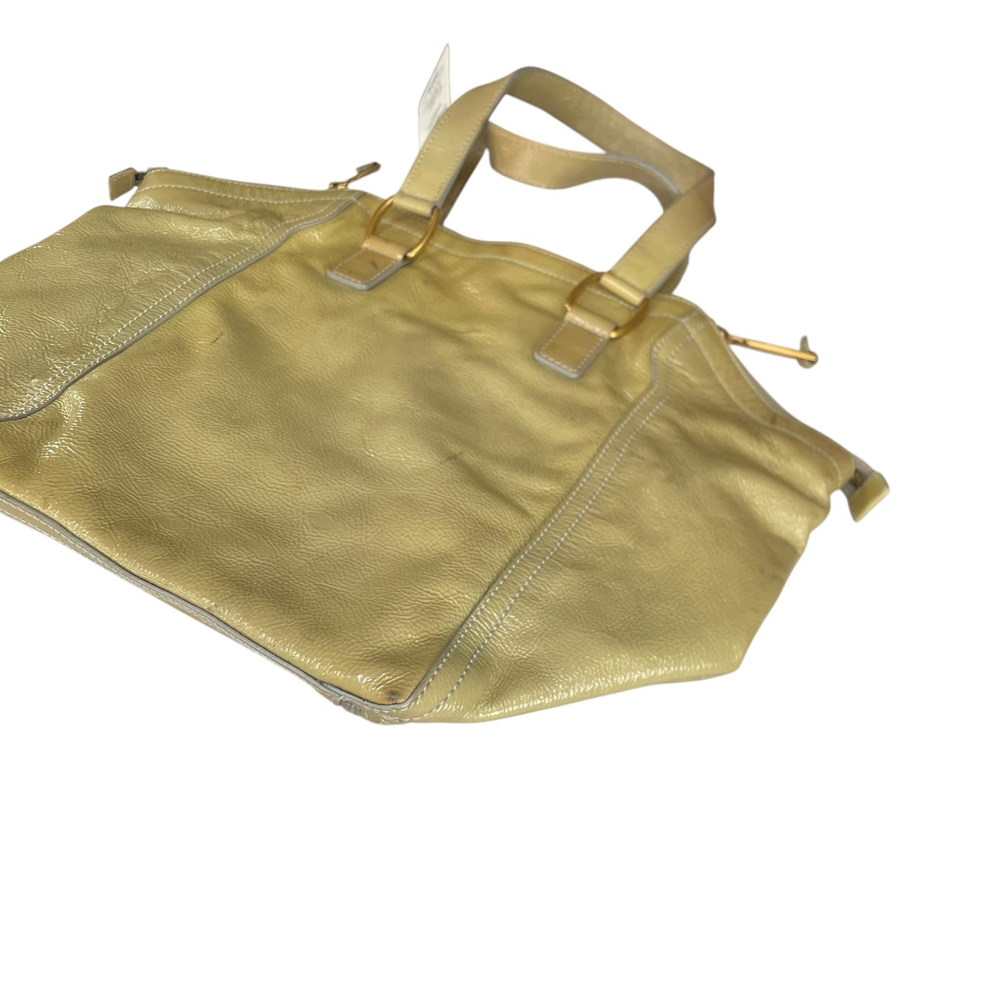YSL Cassandra Green Patent Leather GHW Bucket Flat Downtown Tote