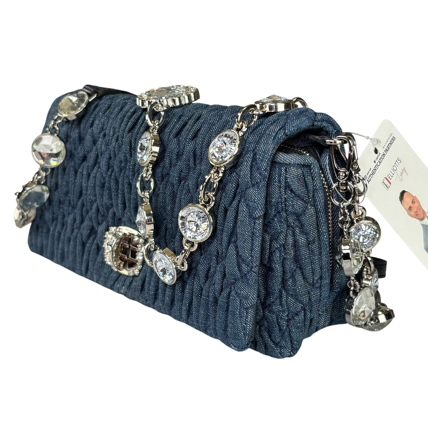 Miu Miu Crystal SHW Encrusted Denim 2-Way Crossbody Flap Turn-Lock Purse
