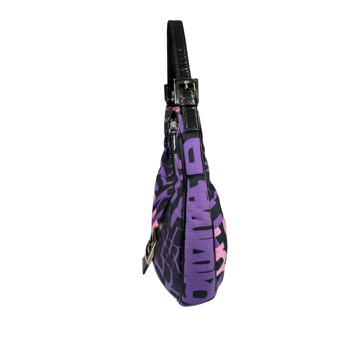 Fendi Y2K Baguette Crescent Graffiti Purple Pink Canvas Patent Leather Purse
