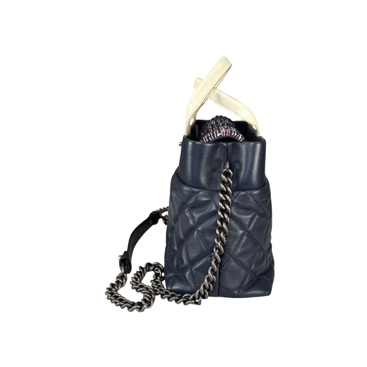 Chanel CC Portobello Navy / White Lambskin Top Handle 2 Way Purse